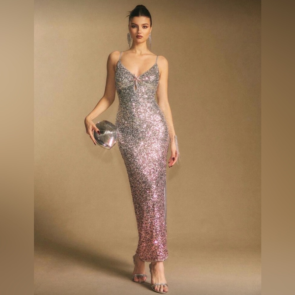 Sequin maxi Dress in Pink and silver